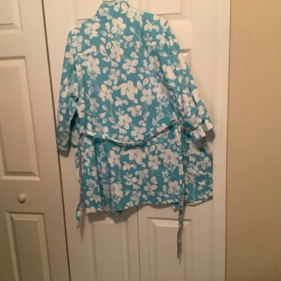 Madison Lightweight Lined Casual Coat, Belted, Size XL, Blue and White - Picture 2 of 8